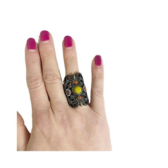 Silver Turquoise Butterfly Ring Size 7 Boho Statement - Picture 1 of 5